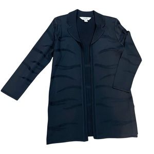Ming Wang Open Front Textured Knit Cardigan Jacket M Black Unlined Career